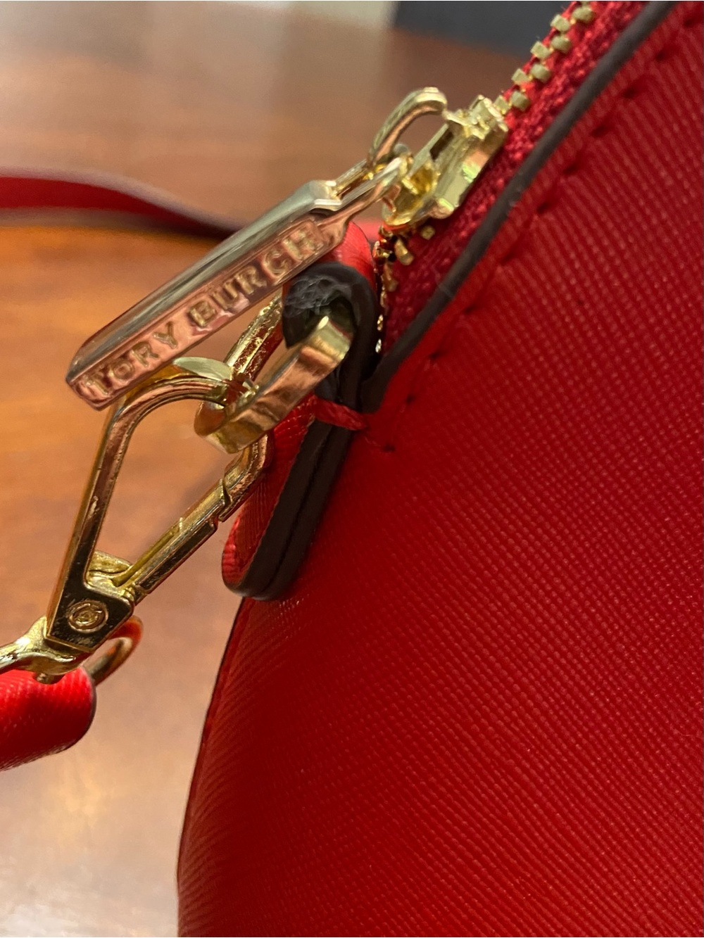 Tory Burch Mini Red Dome Satchel with Gold Logo - Picture 10 of 12